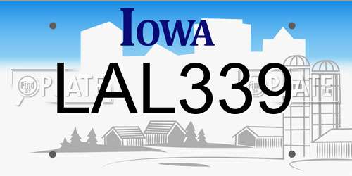 LAL339 Iowa License Plate