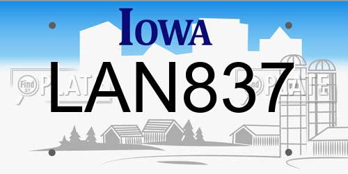 LAN837 Iowa License Plate