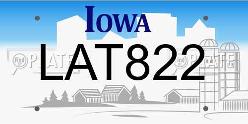 LAT822 Iowa License Plate