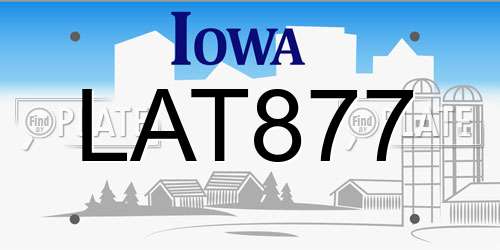 LAT877 Iowa License Plate