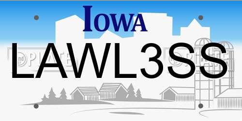 LAWL3SS Iowa License Plate