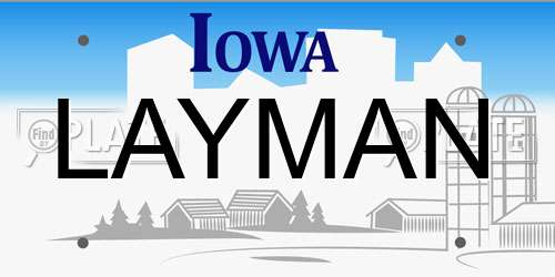 LAYMAN Iowa License Plate