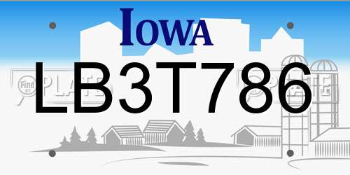 LB3T786 Iowa License Plate