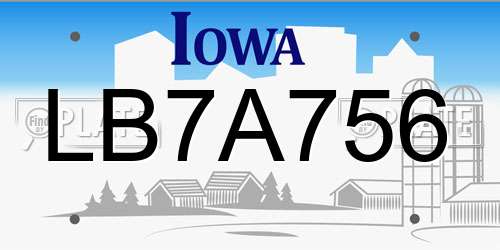 LB7A756 Iowa License Plate