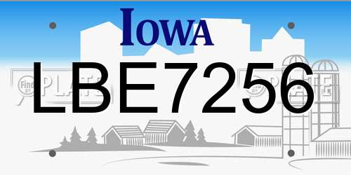 LBE7256 Iowa License Plate