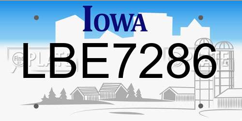 LBE7286 Iowa License Plate