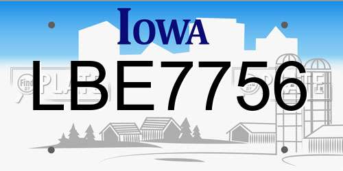 LBE7756 Iowa License Plate
