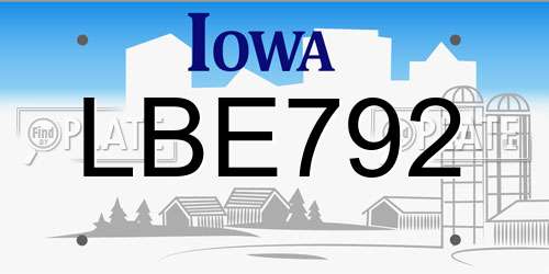 LBE792 Iowa License Plate