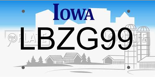 LBZG99 Iowa License Plate