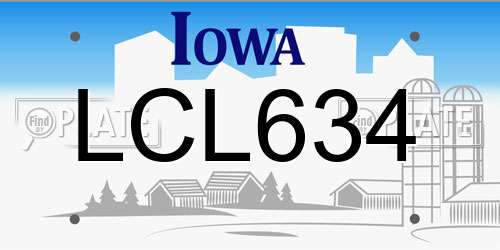 LCL634 Iowa License Plate