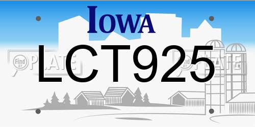 LCT925 Iowa License Plate
