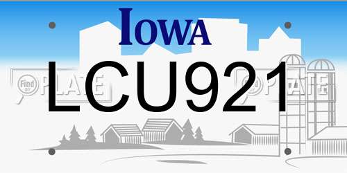LCU921 Iowa License Plate
