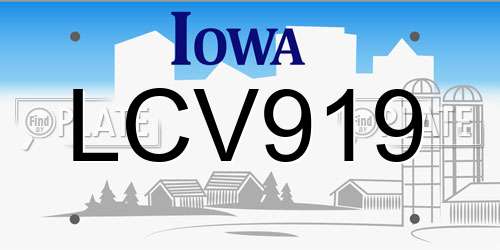 LCV919 Iowa License Plate