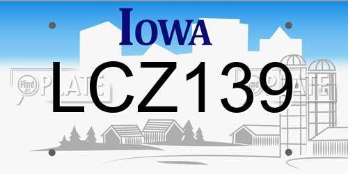 LCZ139 Iowa License Plate
