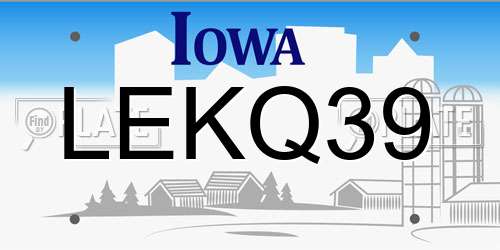 LEKQ39 Iowa License Plate
