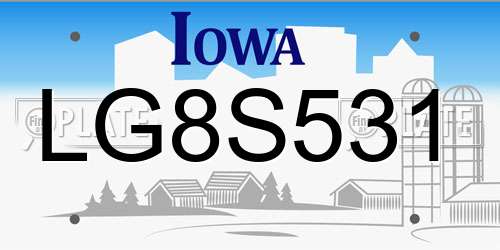 LG8S531 Iowa License Plate