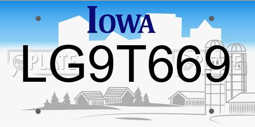 LG9T669 Iowa License Plate