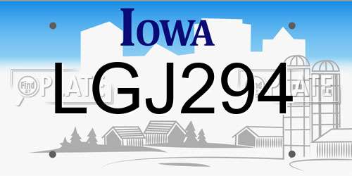 LGJ294 Iowa License Plate