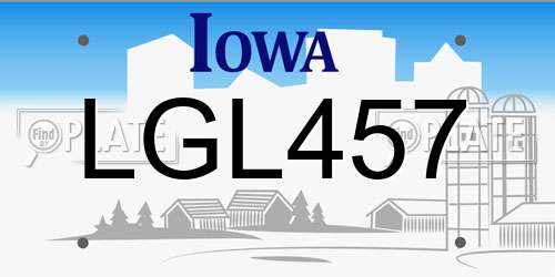 LGL457 Iowa License Plate