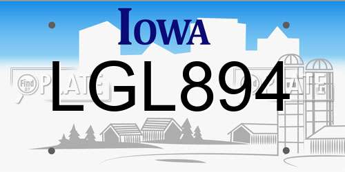 LGL894 Iowa License Plate