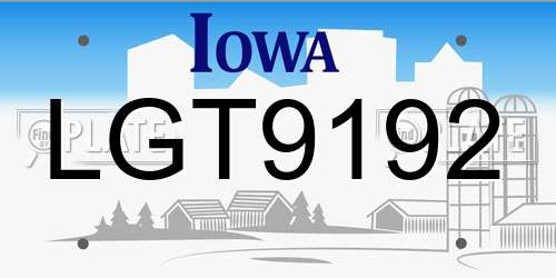 LGT9192 Iowa License Plate