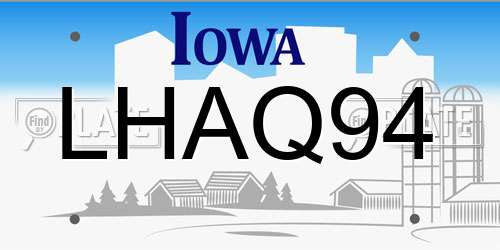 LHAQ94 Iowa License Plate