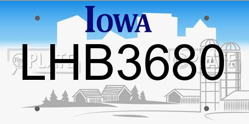 LHB3680 Iowa License Plate
