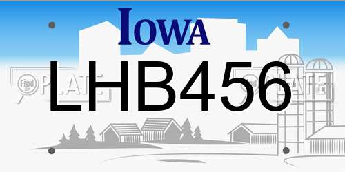 LHB456 Iowa License Plate