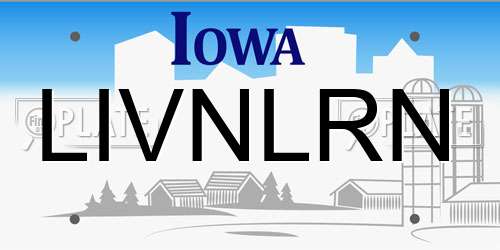 LIVNLRN Iowa License Plate