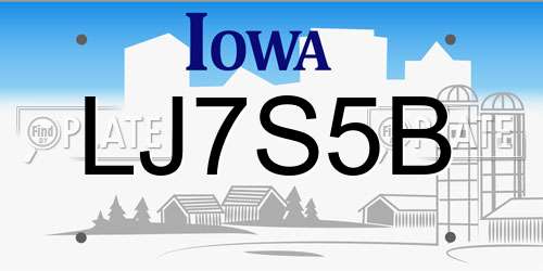 LJ7S5B Iowa License Plate