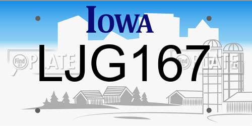 LJG167 Iowa License Plate