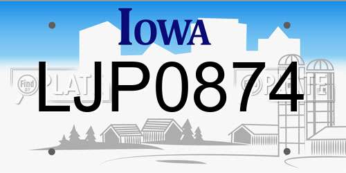 LJP0874 Iowa License Plate