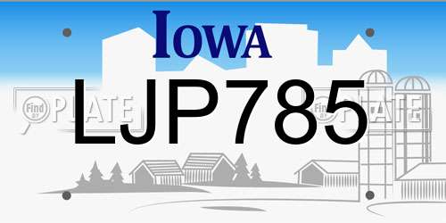LJP785 Iowa License Plate