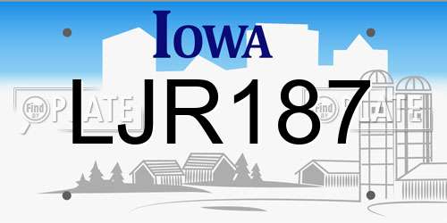 LJR187 Iowa License Plate