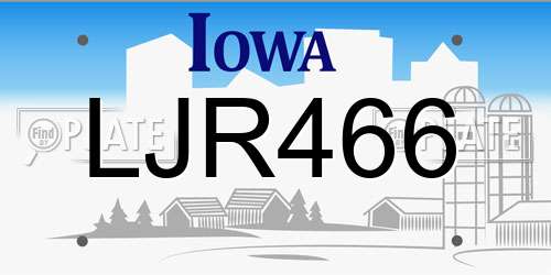 LJR466 Iowa License Plate