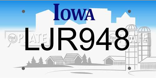 LJR948 Iowa License Plate