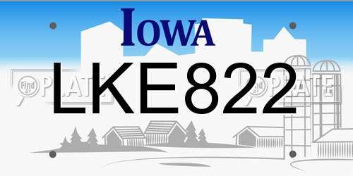 LKE822 Iowa License Plate
