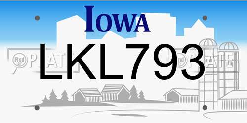 LKL793 Iowa License Plate