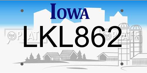 LKL862 Iowa License Plate