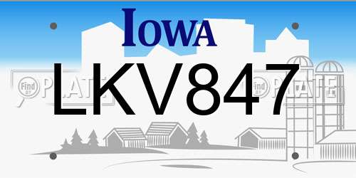 LKV847 Iowa License Plate