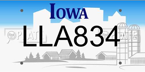 LLA834 Iowa License Plate