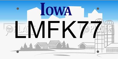 LMFK77 Iowa License Plate
