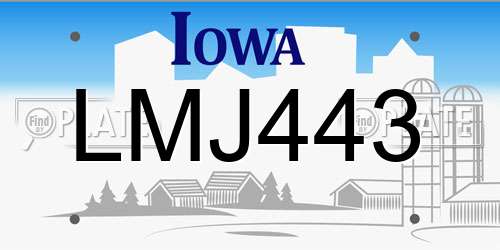 LMJ443 Iowa License Plate