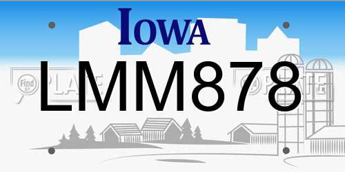 LMM878 Iowa License Plate