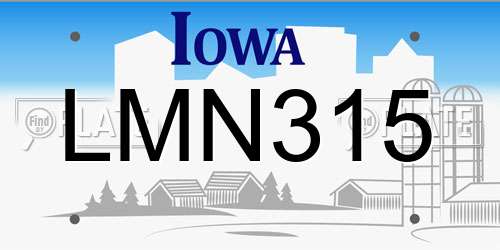LMN315 Iowa License Plate