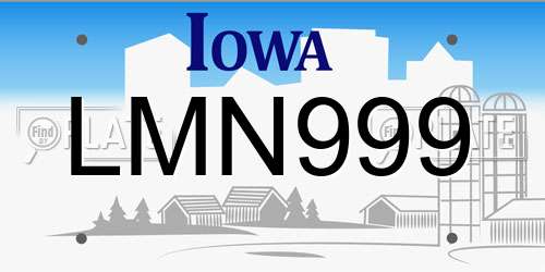 LMN999 Iowa License Plate