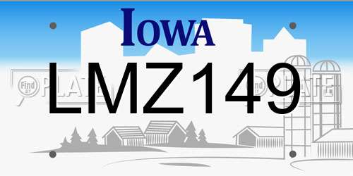LMZ149 Iowa License Plate