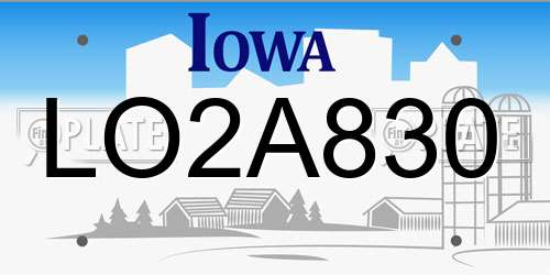LO2A830 Iowa License Plate
