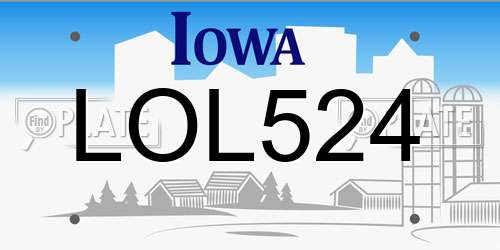 LOL524 Iowa License Plate