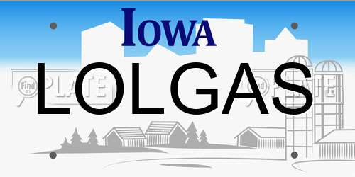 LOLGAS Iowa License Plate